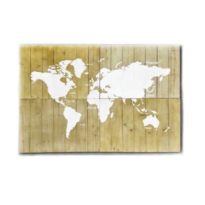 China Classic 4 Piece Assemble Wooden Wall Art Wooden World Map for sale