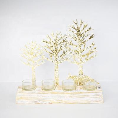 China Global Fox Wood Tree 4 Cup Metal Craft Base Candle Holder For Home Table Decoration Metal Candle Holder for sale