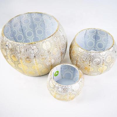 China Wholesale Pastoral Metal Set Iron White Gold Round Small Modern Custom Home Flower Plant Pot for sale