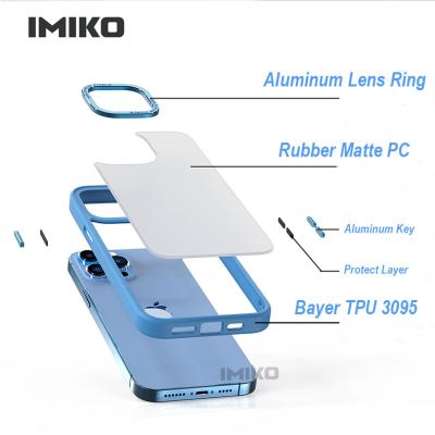 China IMIKO Shockproof Matte Translucent Metal Shockproof Camera For iphone 13 pro 13 pro iphone 14 max case square frame plating protection for sale