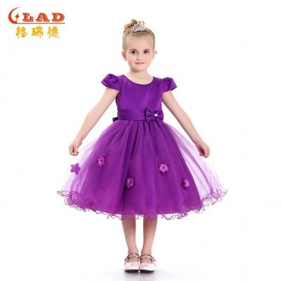 China Good Price Anti-wrinkle 3D Flower Applique Wedding 2-12 Kids Princess Baby Birthday Dress Party Bridesmaid Dresses With Bow Knot for sale