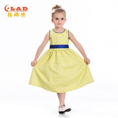 China New fashion Polka Dot Tank Dress Girl Yellow breathable cotton dresses 7 to 8 years old girl child dress for sale