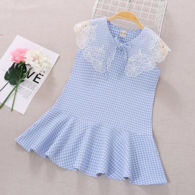 China Breathable Good Price Summer Sleeveless Blue Baby Girl Dress Plaid Girls Casual Dresses for sale