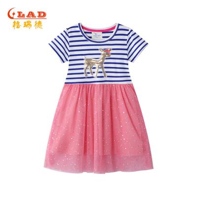 China 100% Cotton Stripe Anti-Static Girls Dresses Stylish Casual Blue Casual Girl Dress With Animal Pattern Gives for sale