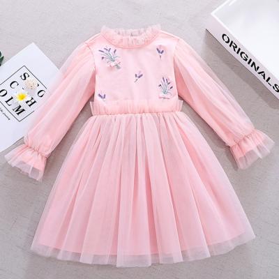 China Reliable Cotton Layered Tulle Skirt Ruffled Crew Neck And Good Breathable Sheaths Long Spring Girls Dress for sale