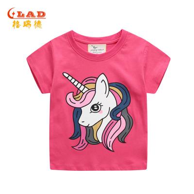 China OEM Girls Kids Summer T-shirt Anti-pilling Short Sleeve 100% Cotton Unicorn Print Crew Neck T-shirt for sale