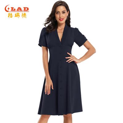 China Breathable V-Neckline Plus Size Dress Button Opening Dresses Summer Women Party Dresses For Women for sale