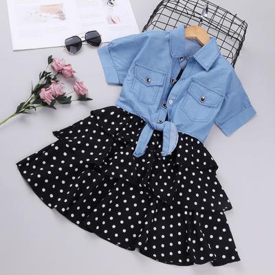 China 6 Years Old Breathable 7Year Black Polka Dot Pattern 10 Years Old Girl Summer Breathable Woven Vacation Dress for sale