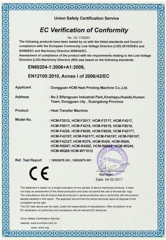 EC Verification of Conformity - Dongguan HCM Heat Printing Machine Co., Ltd