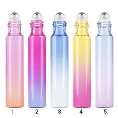 China Personal Care Gradient Wholesale Stock10ml Colorful Ramp Roll On Glass Bottle Refillable Essential Oil Roller Bottles Roll On Bottle for sale