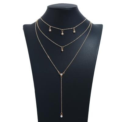 China Wholesale Popular Simple Tassel Jewelry Necklace Fashion Long Necklace Star 3 Layer Charm Necklace for sale