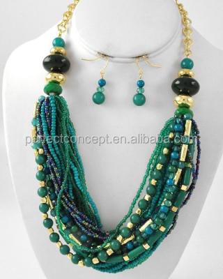 China Lampwork New Design Handmade Multi Rows Glass Bead Necklace And Earring Sets for sale