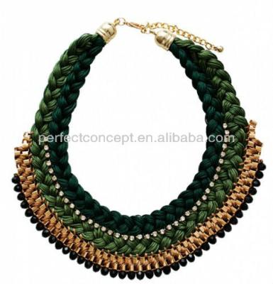 China Tie Braid Fancy Rope With Glass Bead Statement Necklace Fashion Necklace for sale