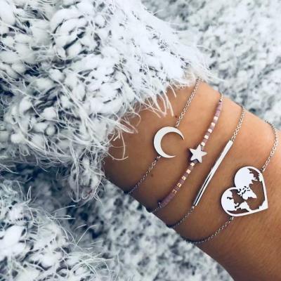 China Heart Map Nickel Free Creative Bracelet Beaded Star Chain Moonlight Bracelet 4 Piece Set Charm Bracelet Jewelry for sale