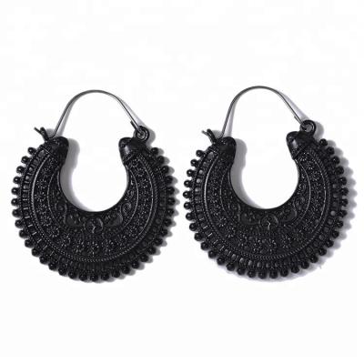 China Retro Women Fashion Earring Gypsy Style Alloy Carved U Shape Earring Big Circle Earrings for sale