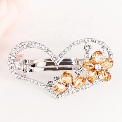 China Factory Direct Selling Flower Alloy Stone Hair Clip Soft Glass Heart Shape Love With Zircon for sale