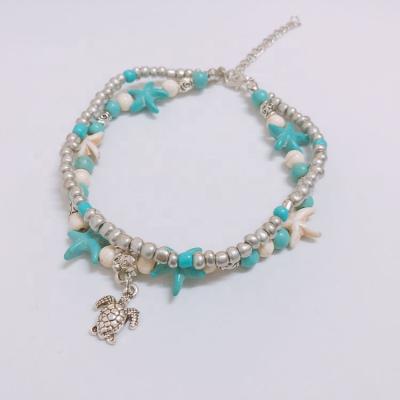 China Fashionable Accept Custom Alloy Turtle Turquoise Bead Dangle Anklet for sale