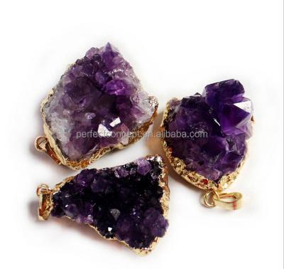 China Amethyte Gold Druzy Pendant Stone Natural Stone Pendant for sale