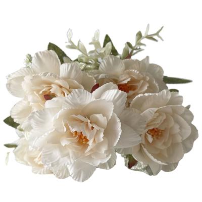 China Mini Camellia Bunch Flowers Artificial Rose Silk Bouquet for Wedding Home Artificial Flowers for sale