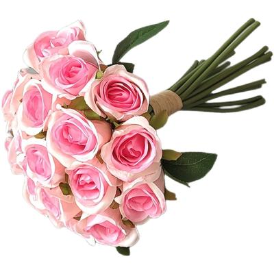 China Wholesale Artificial 18 Heads Silk Rose Bouquet Wedding Decoration Artificial Flowers for sale