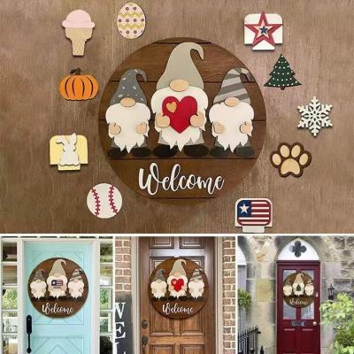 China Welcome Sign Outdoor Indoor Front Door Decorations Interchangeable Home Seasonal Home Porch Spring Europe Garland Hanger Plates Decor for sale