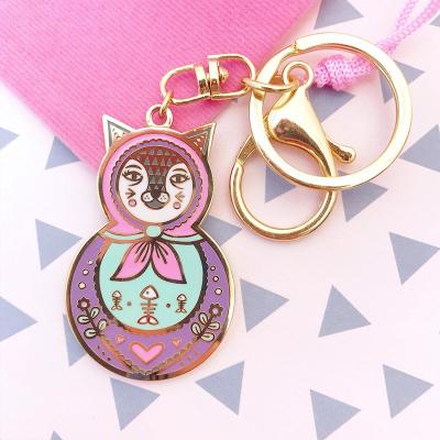 China Europe Lovely Cartoon Animal Enamel Cat Fish Keychain Lucky Cat Key Chain for sale