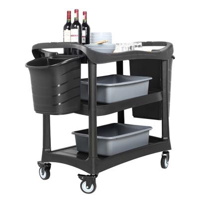 China Easy Universal 3 Tier Restaurant Dining Food Hand Trolley Cart Plastic for sale