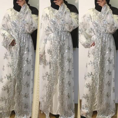 China 1697# Elegant Muslim Clothing Ladies Maxi Dress Party Wear Modest Abaya S M L XL XXL /Customized Women Clothing Islamic Hijab Turkish Lace Sequin Abaya for sale