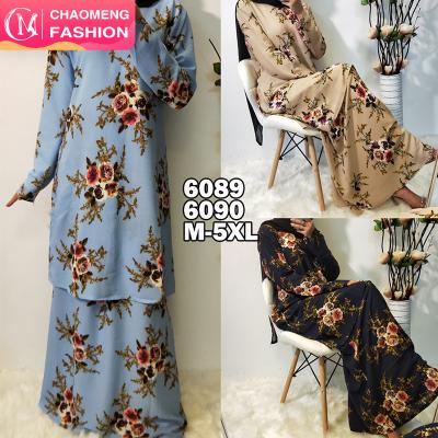 China Simple Bubble Chiffon 6089-6090# Skirt And Blouse Plus Size Women Clothing Sets Muslim Abaya Jubah Muslim Baju Kurung Modern Malaysia for sale