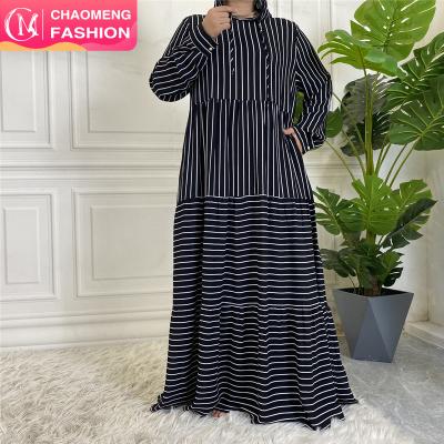 China 6557# Fashion Spring Loose Maxi Dress Summer With Pockets Muslim Women Hoodies Black White Striped Dresses Abaya S M L XL 2XL for sale