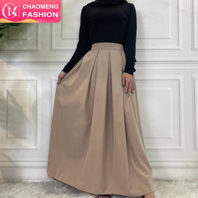 China 2195# Maxi Skirt For Women Islamic Muslim Dress Ladies Fashion Long Casual Skirts Middle East Elegant Pleated Solid Color for sale