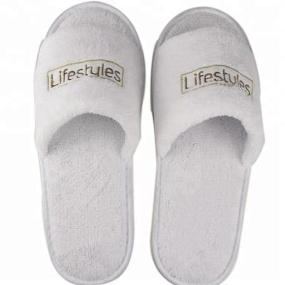 China White Coral Embroidery Washable Design Men's Open Toe Travel Fleece Home Hotel Spa Hotel Slippers for sale