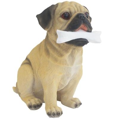 China Europe Resin Holding Bones Pug Dog Statues And Figurines Animal Sculpture Indoor Home Decor for sale