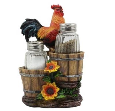 China Europe Sunflower Farm Rooster Standing On Wooden Buckets Salt And Pepper Shakers Stand Figurine 6.5