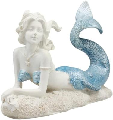 China Pretty Europe Nautical Ocean Goddess Mermaid With Blue Conch Shell Decorative Tail Holding Statue 8