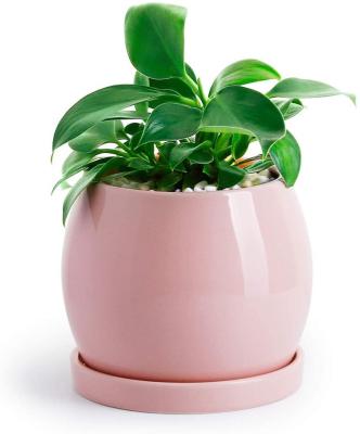 China Modern Ceramic Plant Pot-5.1inch With Drain Hole Saucer-Enough Space-Modern Decorative Planter Flower For Indoor Planter-Light Pink for sale