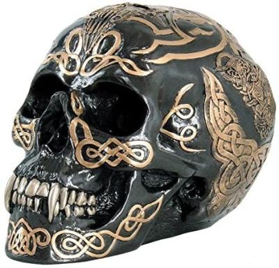 China Europe 7 Inch Black And Gold Color Model Skull Statue Figurine for sale