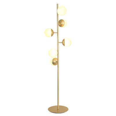 China Modern Standing Light Nordic Designer Gold Industrial White Glass Iron Floor Lamp for sale