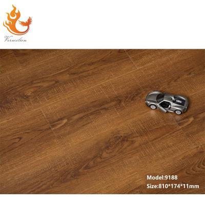 China Contemporary Vermilion Engineered Wood Flooring Indoor Laminate HDF 11mm Wood Flooring AC3 Co-extrusion For Building for sale