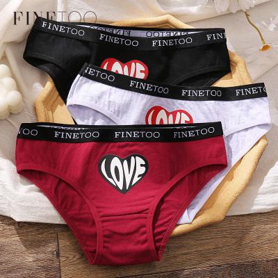 China FINETOO Fashion Antibacterial Heart Printing Panties Cotton Underwear Women Briefs Plus Size Girls Briefs Lingerie Te koop