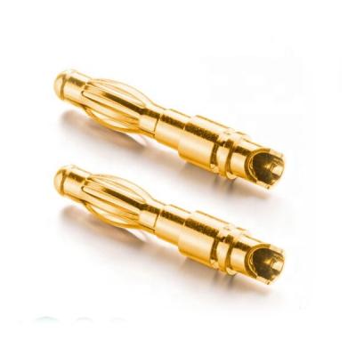 China Custom Power Beryllium Copper Shrapnel Gold Plated Electrical Plug Bullet 4mm Banana Pin Plug for sale