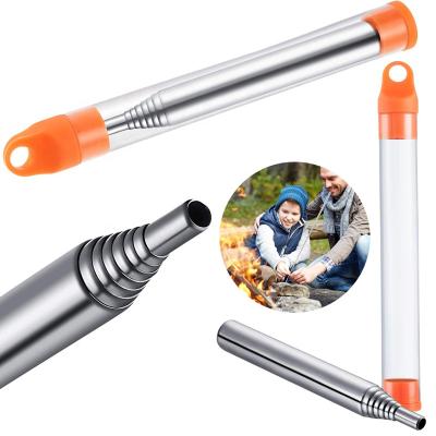 China Fire Pocket Bellows Stainless Steel Fire Blower Pipe Mudder Campfire Tool Folding Easy Carry Picnic Rise for sale