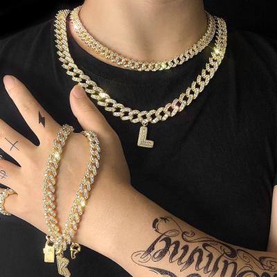 China Hiphop Iced Out Zircon Gold Plated 925 Sterling Silver Jewelry Diamond Cuban Link Chain Charms Letter Initial Necklaces for sale