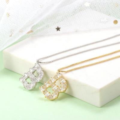 China Best Selling Trendy Diamond Alphabet Initial Necklace CZ Letter Pendant Necklace Gold Plated Necklace for sale