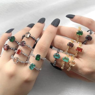 China High Quality Fashion Colorful CZ Diamond Rings Mini Gold Plated Rings Copper Rings Women for sale