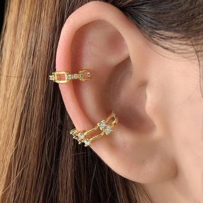 China Hiphop Bling Diamond Statement Earrings 18K Gold Plated Jewelry Ear Cuff Earrings for sale