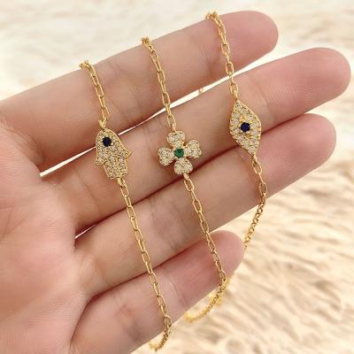 China FASHIONABLE Fatima Jewelry Evil Bracelets Women Gold Plated Hand Iced Out Zircon Bracelet & Eye Bracelet for sale