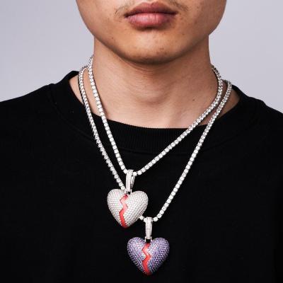 China Good Quality Hot Selling Hiphop Men's Heart Necklace Ice Heartbroken Hiphop Pendant for sale