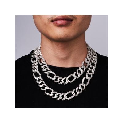 China Hip Hop Necklace 19mm Cuban Figaro Chain in Yellow Gold and White Gold for sale