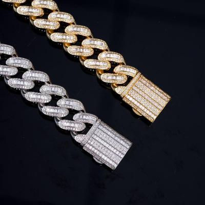 China Cuban Diamond Unisex Necklace Hiphop Chain 19mm White Gold Bafuette for sale